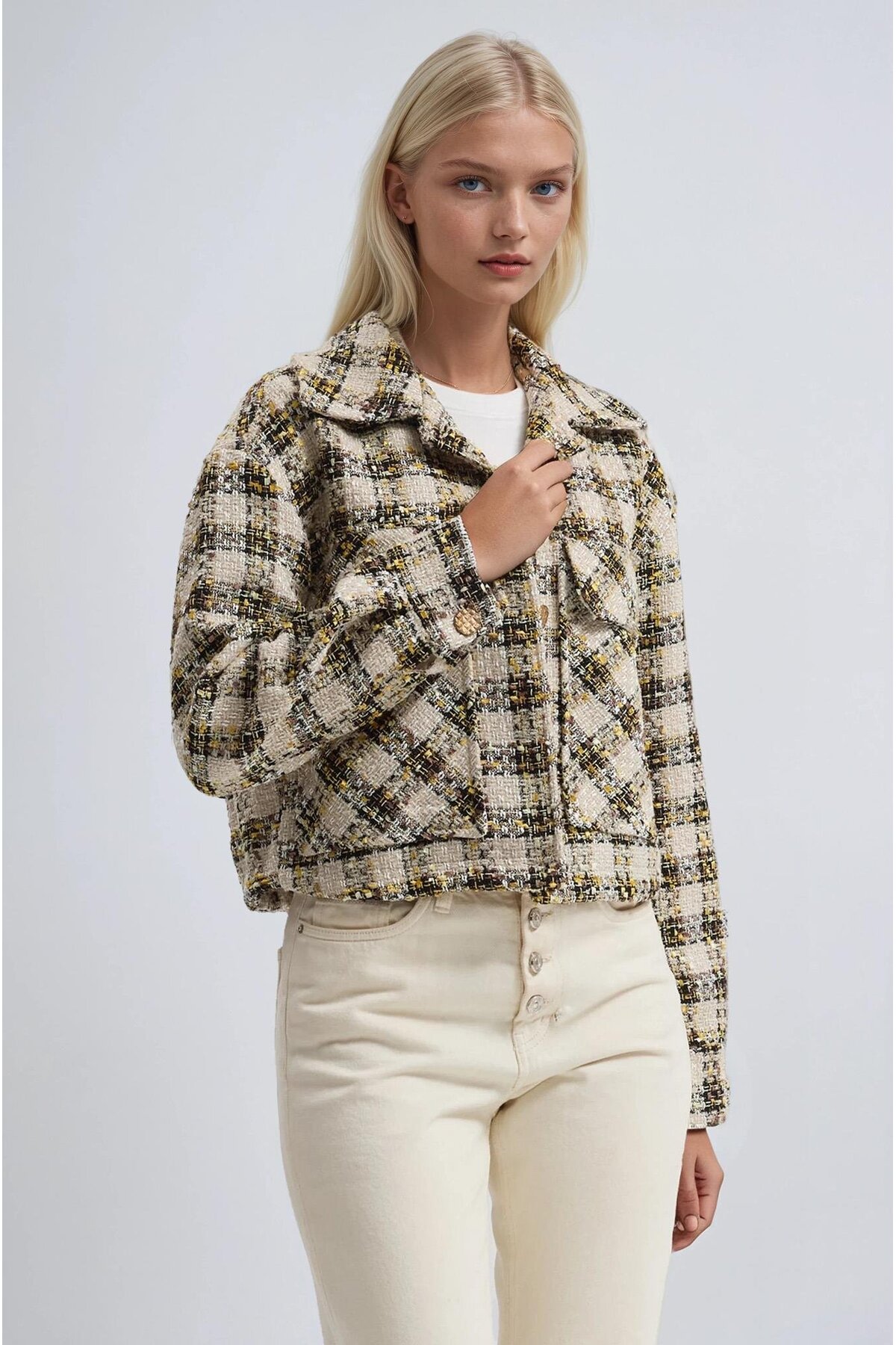 Lijuri  Ekoseli Kısa Tüvit Ceket 6184 - Görsel 5