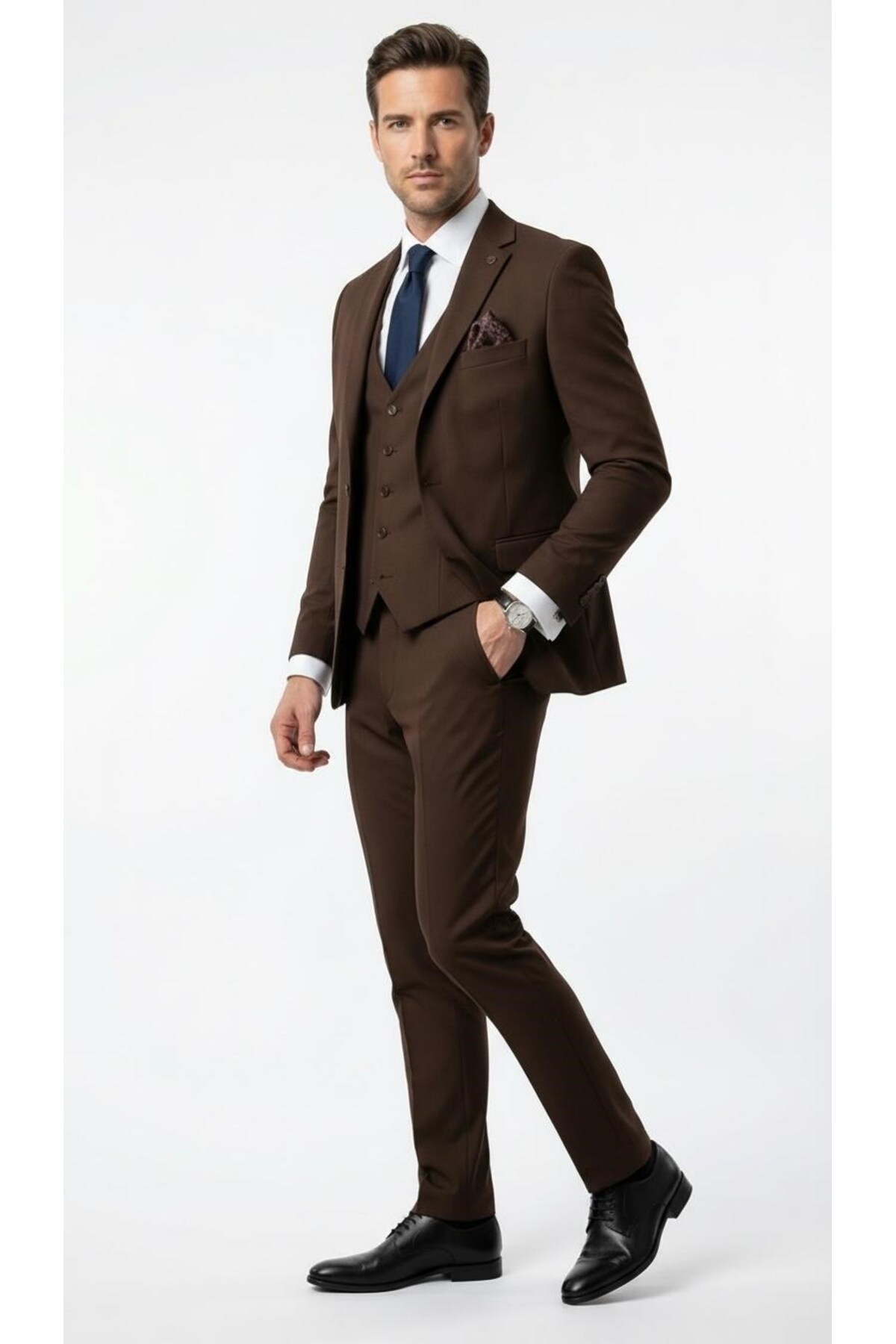 Plus Scorpion  Erkek 3 Parça Slim Fit Takım Elbise –Klasik Likralı Kumaş, Tek Düğme, Çift Yırtmaçlı Modern Kesim ( - Görsel 2