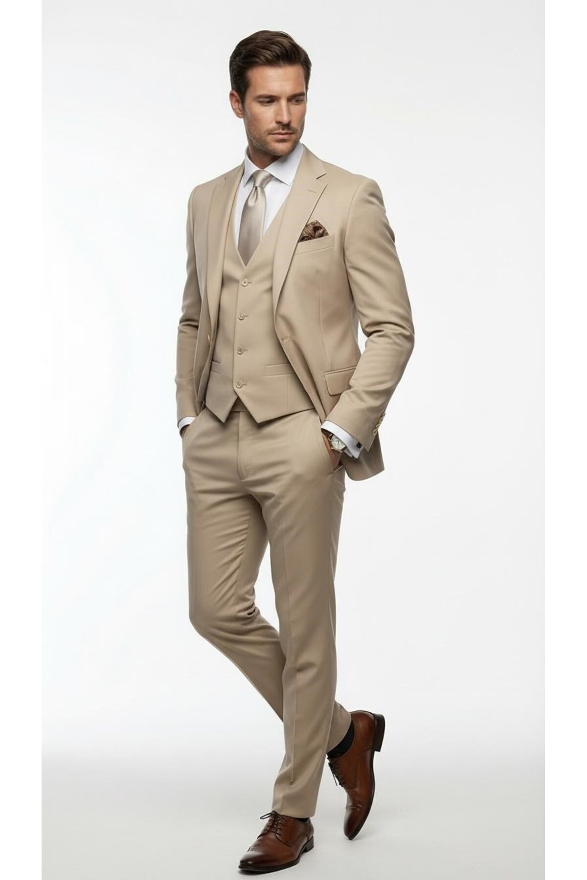 Plus Scorpion Erkek 3 Parça Slim Fit Takım Elbise –Klasik Likralı Kumaş, Tek Düğme, Çift Yırtmaçlı Modern Kesim ( görsel 3
