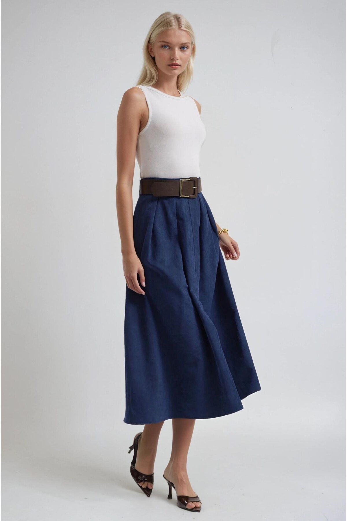 Lijuri  Kalın Toka Kemerli Yırtmaçlı Etek 4082 - Görsel 4