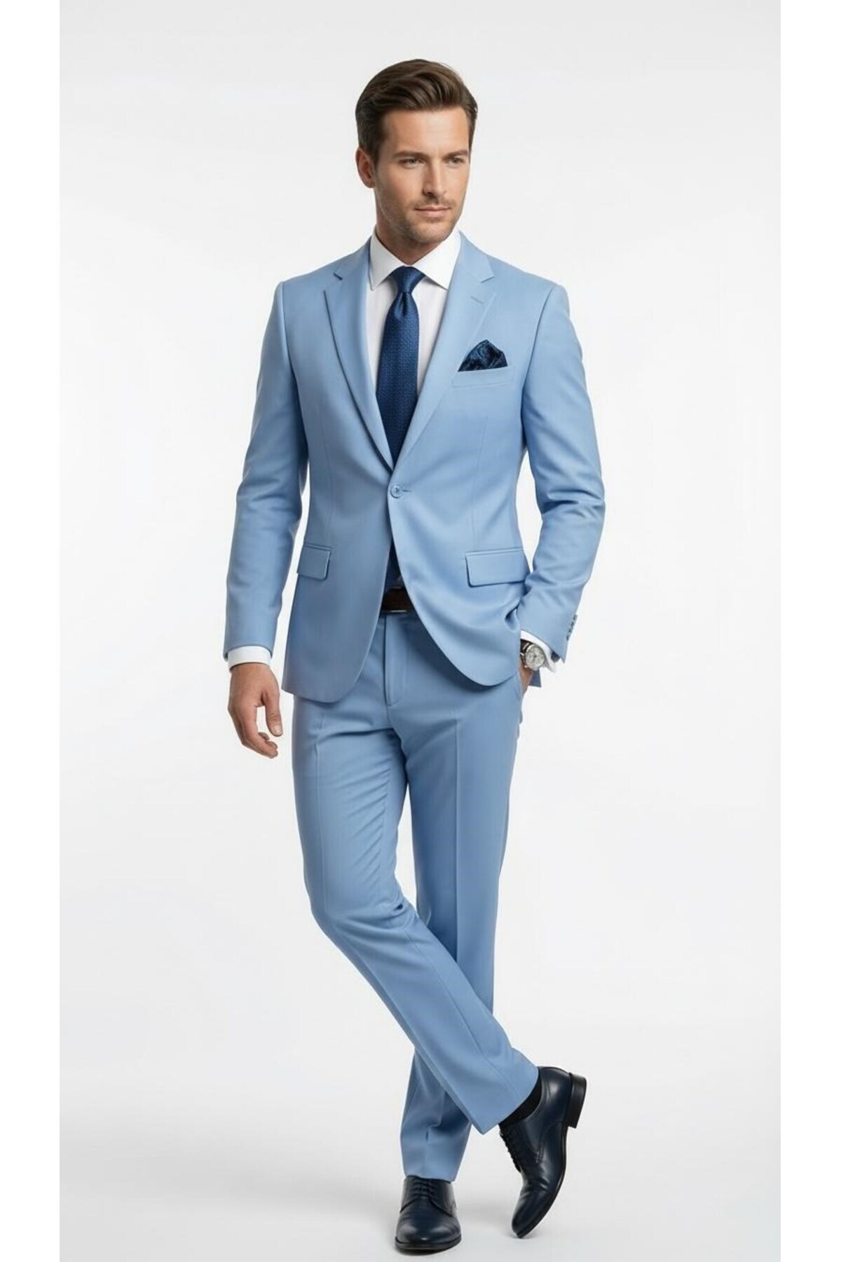 Plus Scorpion Erkek 3 Parça Slim Fit Takım Elbise –Klasik Likralı Kumaş, Tek Düğme, Çift Yırtmaçlı Modern Kesim ( görsel 3