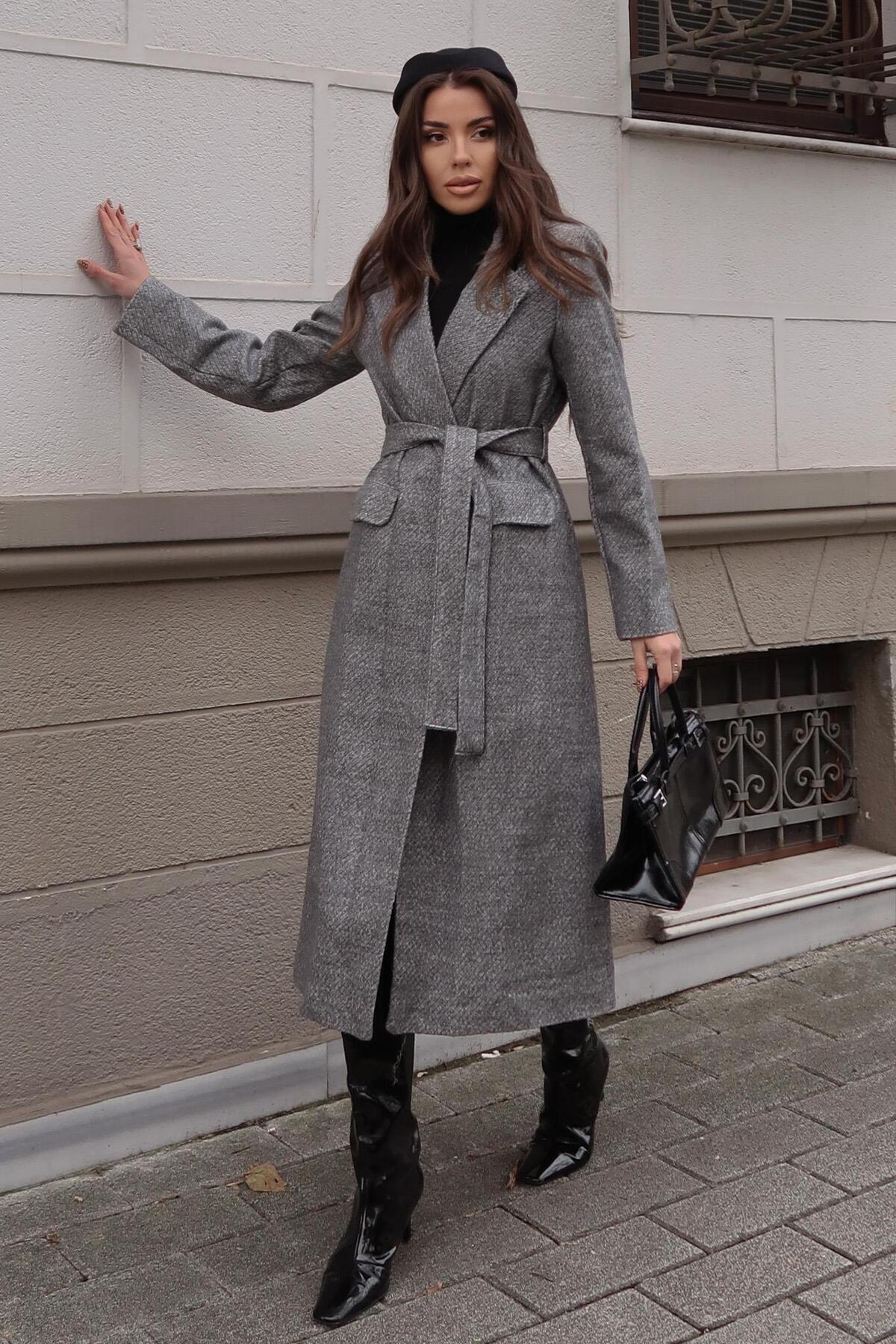 Lijuri  Kuşaklı Dokulu Kaşe Kaban 7122 - Görsel 6