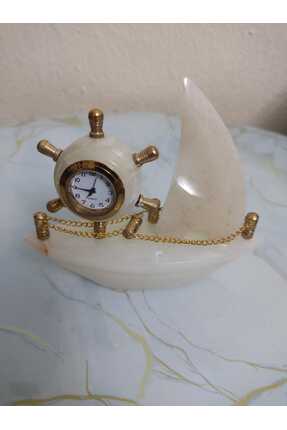 YILMAZ YEŞİL ONXY TAŞ MERMER GEMİ MODEL MASA SAATİ