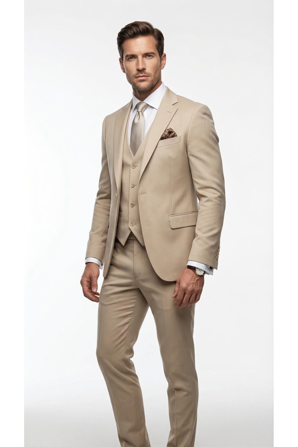 Plus Scorpion Erkek 3 Parça Slim Fit Takım Elbise –Klasik Likralı Kumaş, Tek Düğme, Çift Yırtmaçlı Modern Kesim ( görsel 4