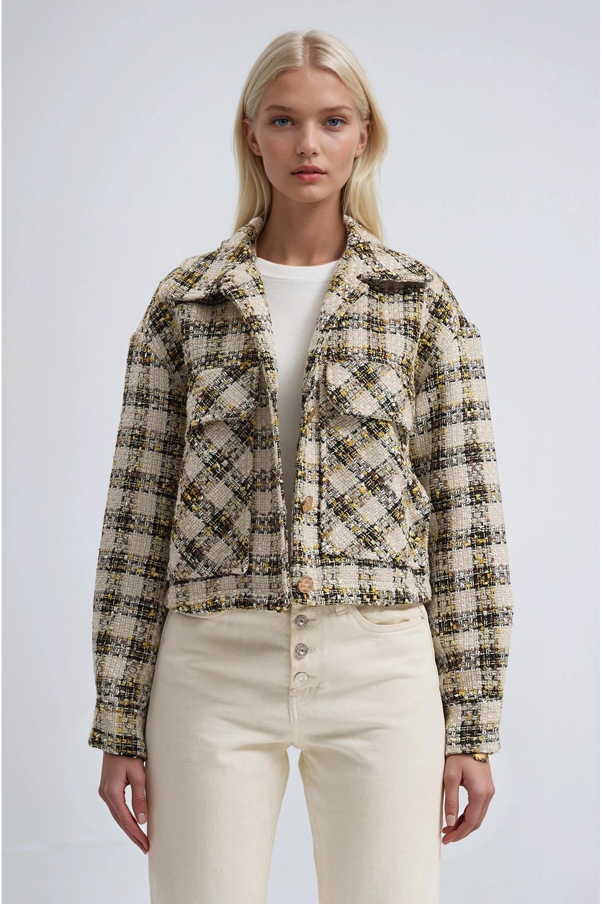 Lijuri  Ekoseli Kısa Tüvit Ceket 6184