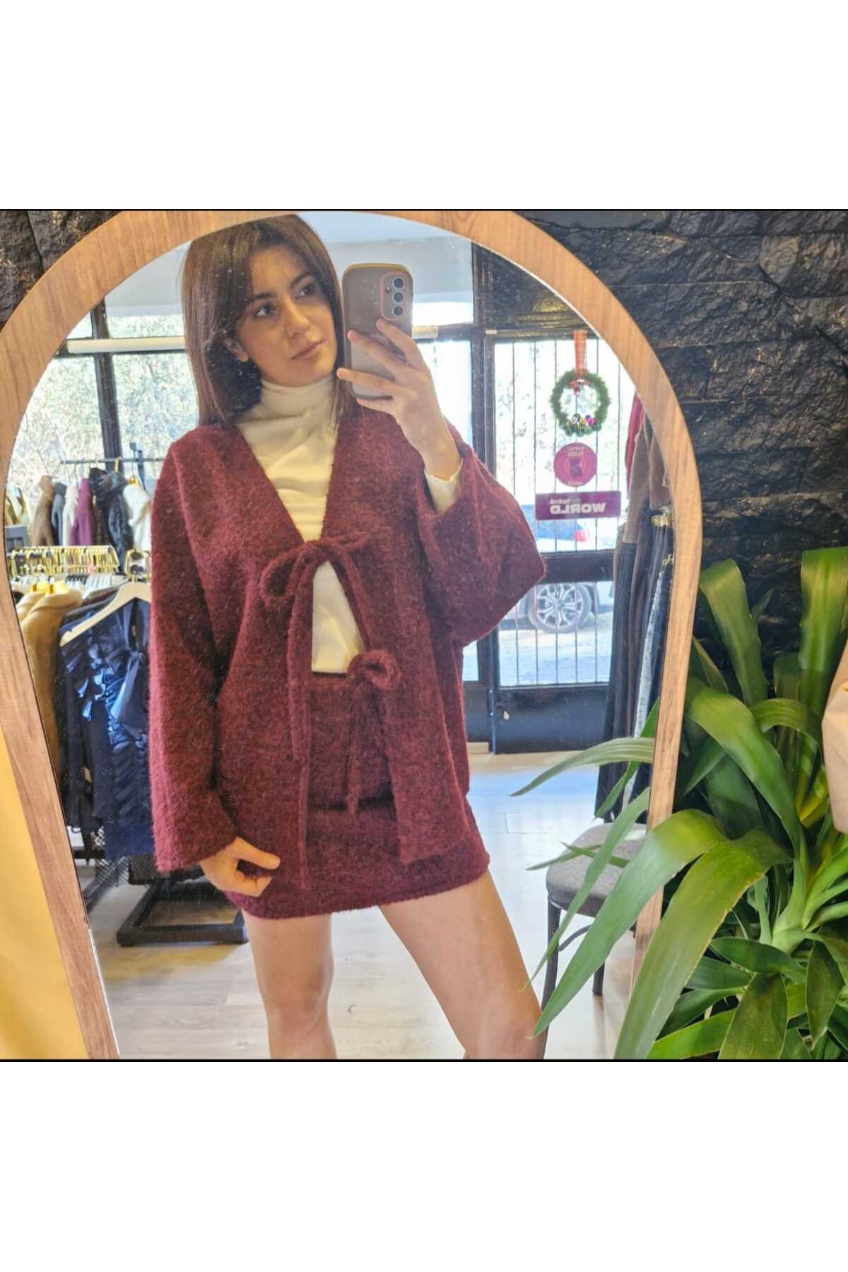 کت و شلوار دامن کت جلو کراوات Claret Red 2