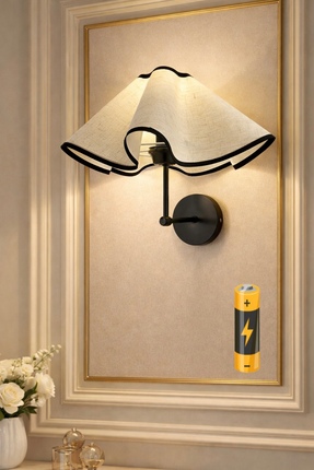 burenze Clara Abajur Pilli Aplik Kablosuz Aç Kapa Butonlu Duvar Apliği Siyah ...