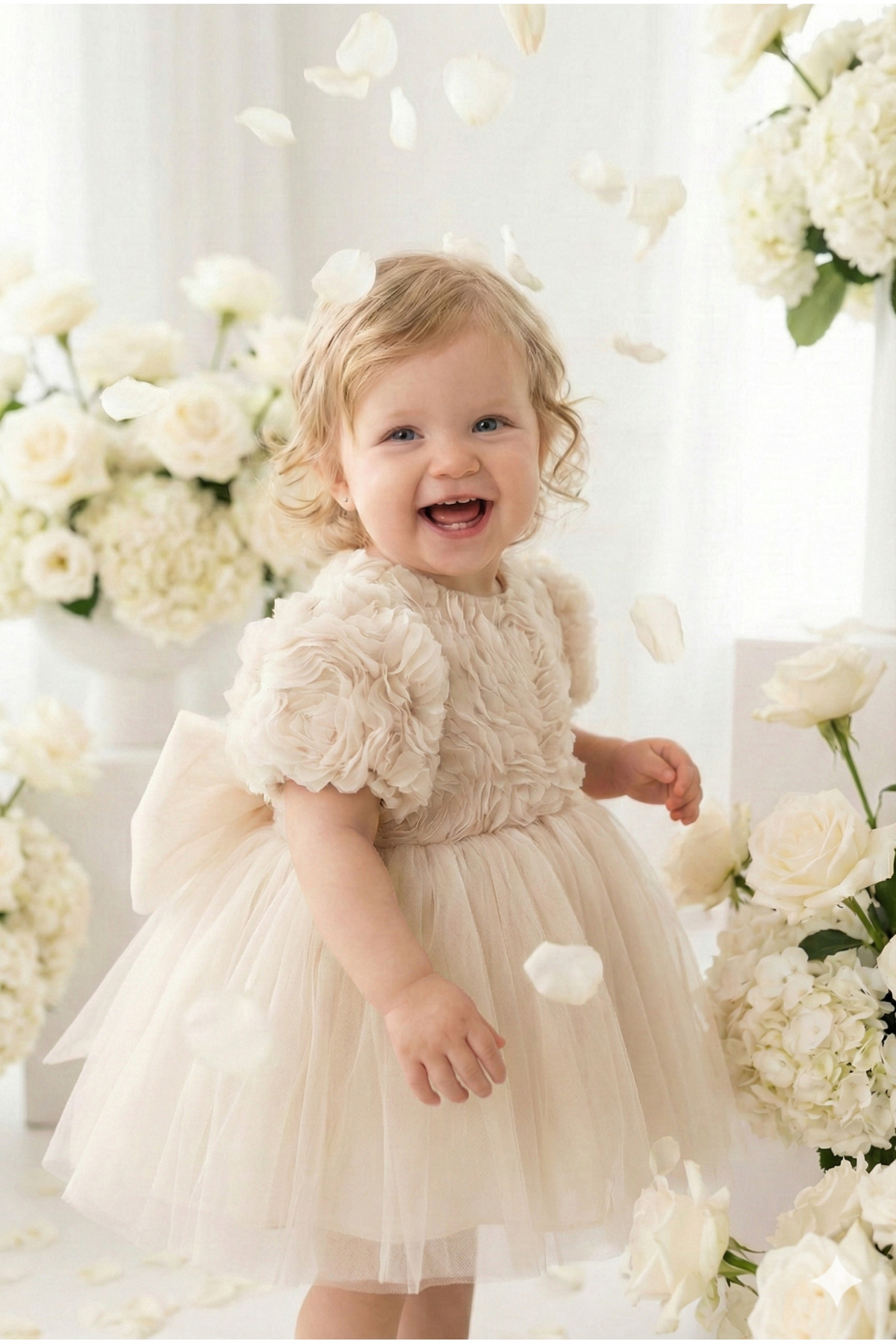 ALYRA Kız Bebek Elbise Kısa Kollu 3D Güllü Tüllü Tütü Fiyonklu Doğum Günü Parti Özel Gün Kız Çocuk Elbise fotoğrafı 7 (önizleme)