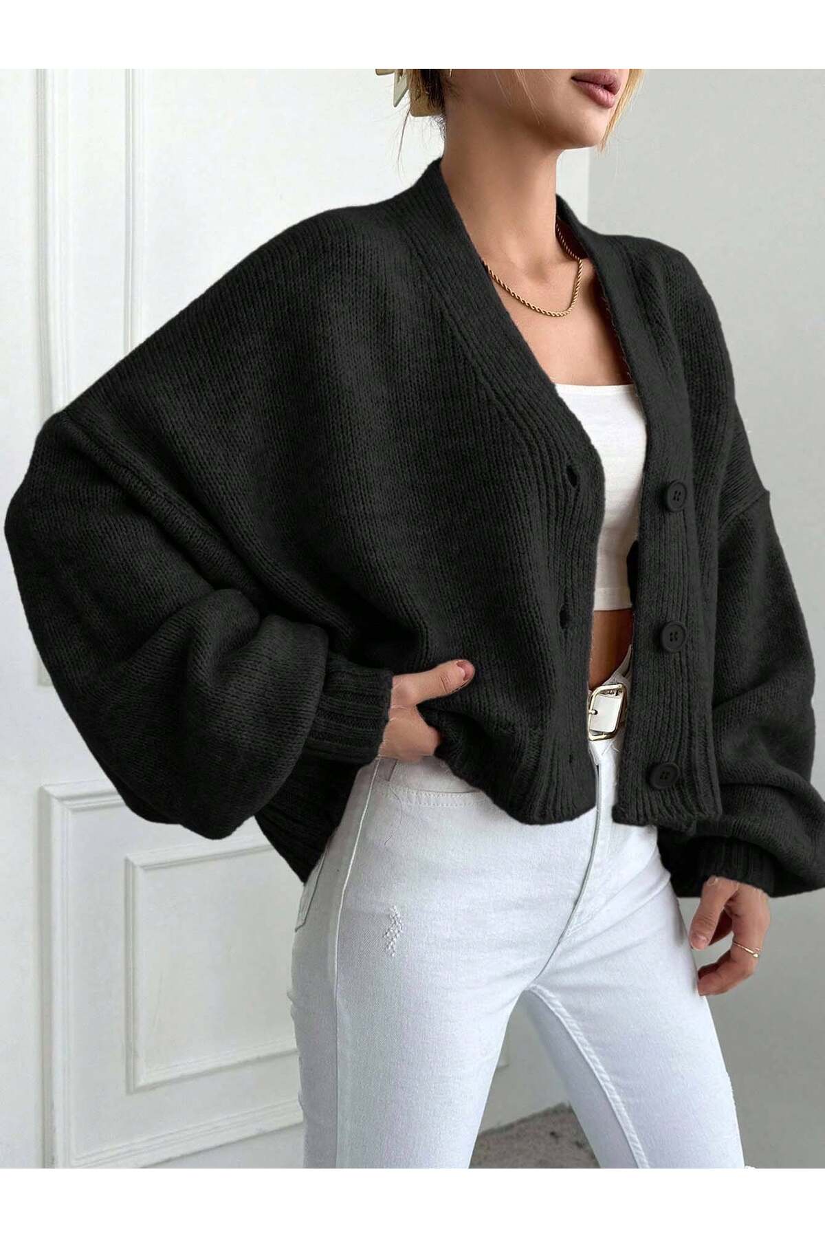 ALTINER TRİKO  KADIN SİYAH RENK OVERSİZE TRİKO HIRKA - Görsel 3