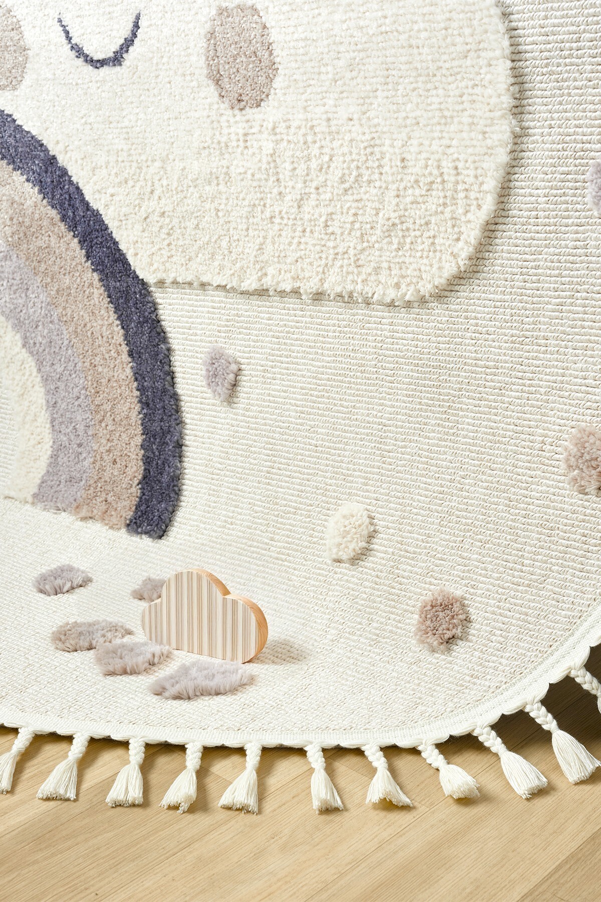 Eliz Home Daire Yuvarlak Yumuşak Bukleli Gökkuşağı Figürlü Dokuma Halı Bebek Odası Çocuk Odası Halısı 20 DAİRE fotoğrafı 2 (önizleme)