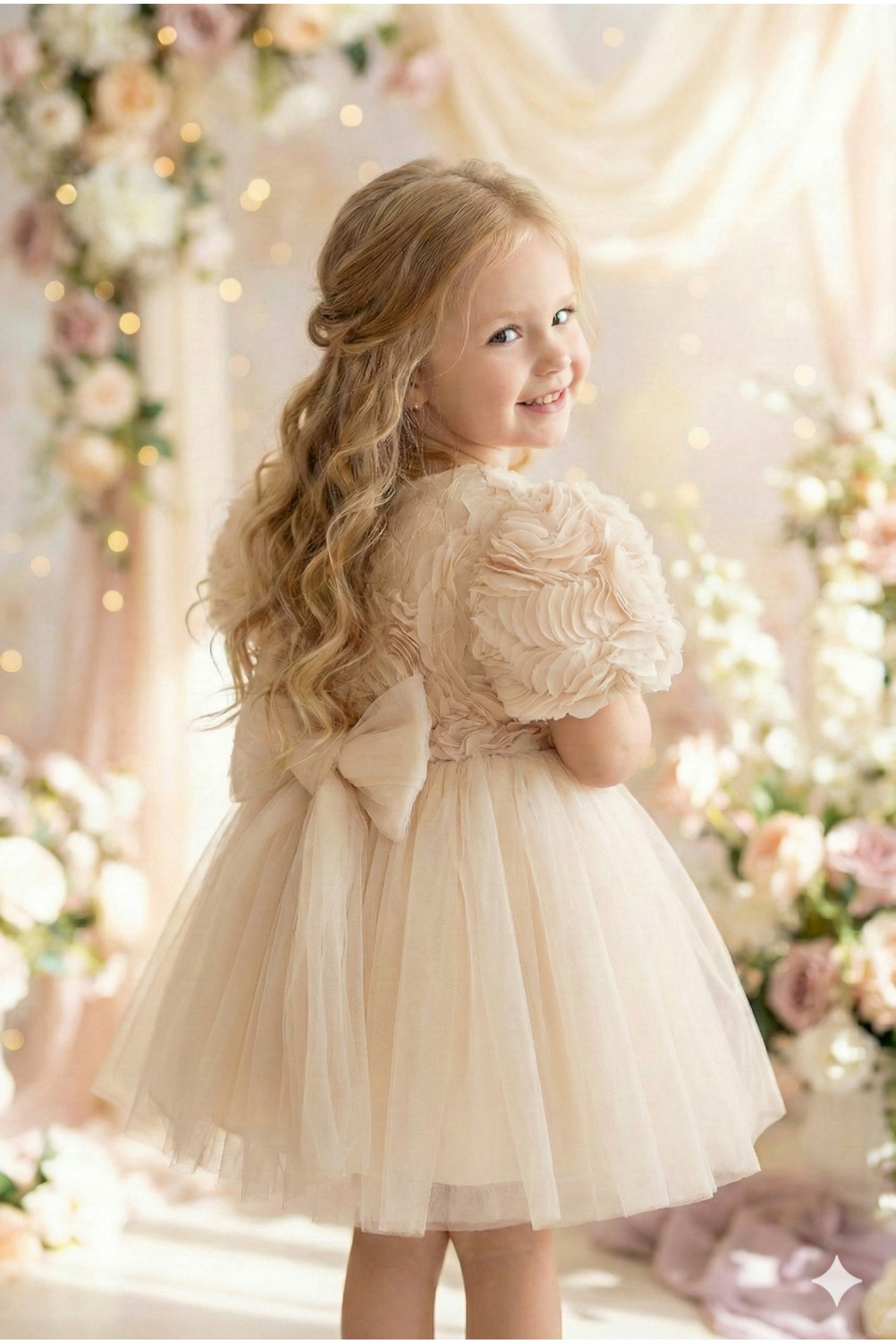 ALYRA Kız Bebek Elbise Kısa Kollu 3D Güllü Tüllü Tütü Fiyonklu Doğum Günü Parti Özel Gün Kız Çocuk Elbise fotoğrafı 6 (önizleme)