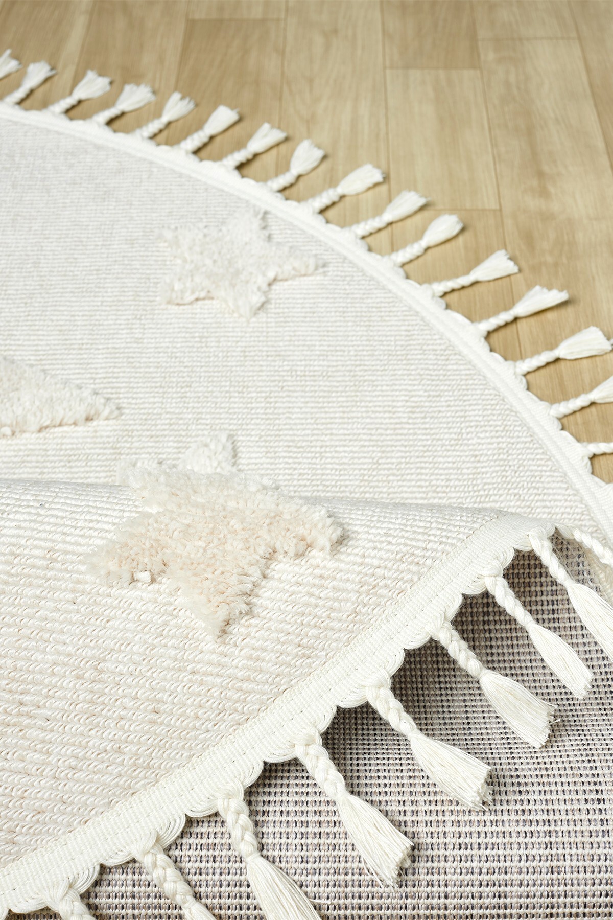 Eliz Home Daire Yuvarlak Krem Renk Yıldız Yumuşak Bukleli Dokuma Halı Bebek Odası Çocuk Odası Halısı 12 DAİRE fotoğrafı 4 (önizleme)