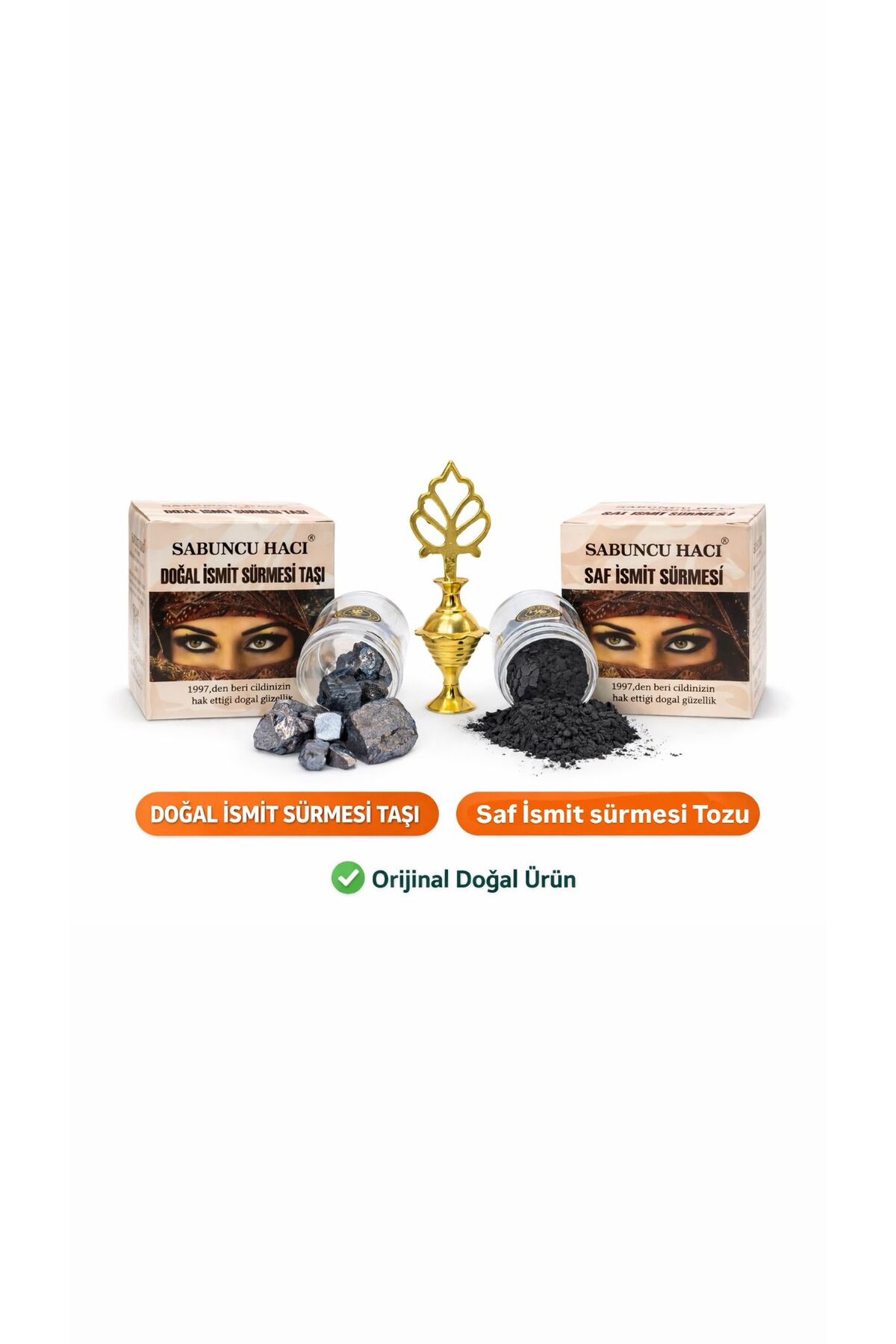 %100 Saf İsmit Sürme Tozu 30 gr + İsmit Sürme Taşı 100 gr + 1 Adet Pirinç Sürmedanlık 3 Lü Seti — مشکی 123576SM — تصویر 3 از 6