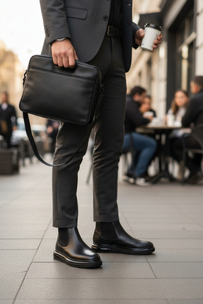 ENOCH SHOES Enoch Siyah Hakiki Deri Jel Tabanlı Chelsea Sade Bot