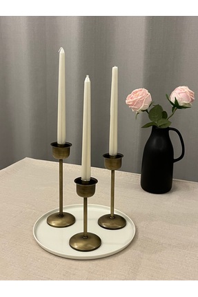 LUXAY HOME ESKİTME GOLD RENGİ BLOOM 3'LÜ ŞAMDAN & MUMLUK SETİ