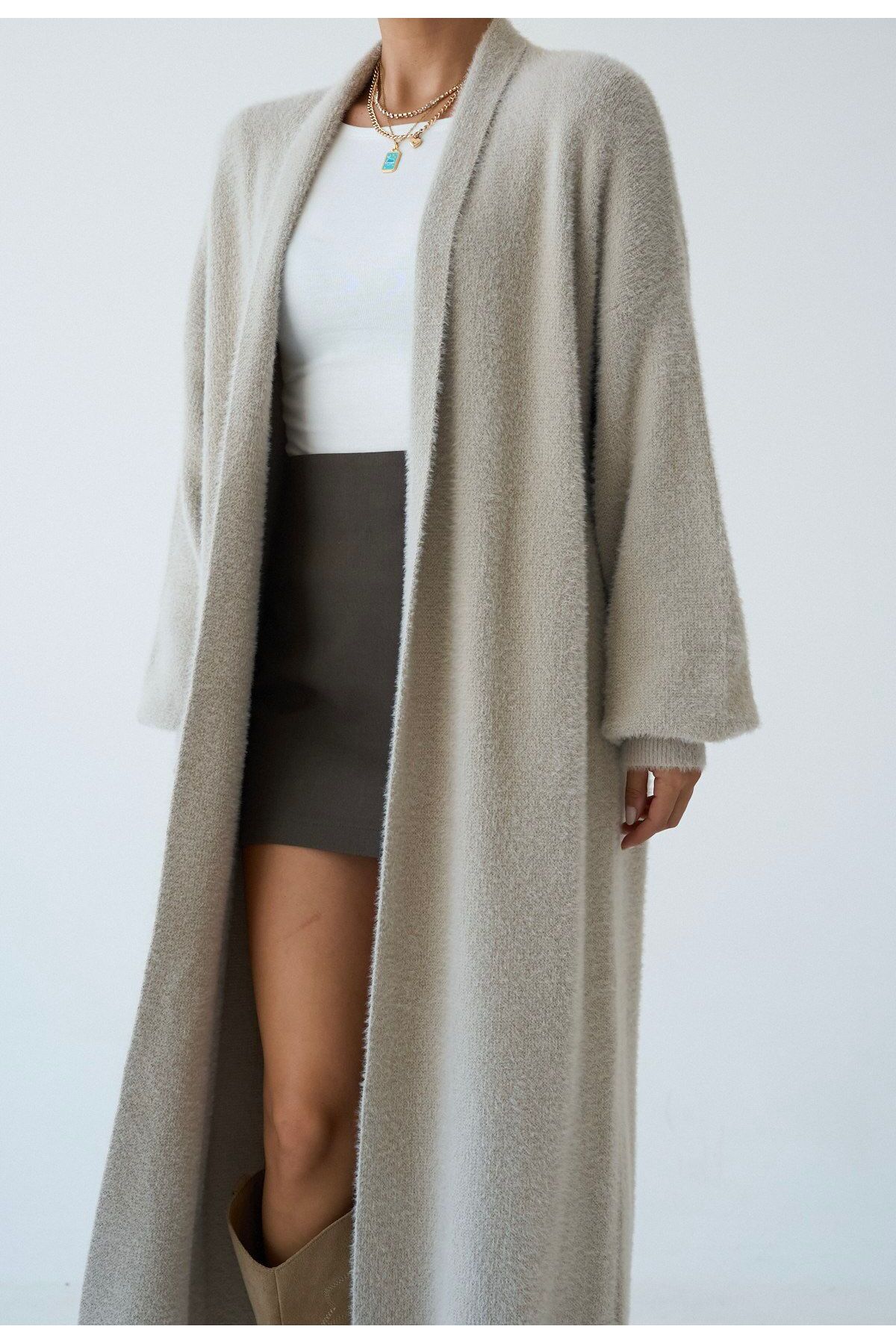 STOREBARS  Kadın Uzun Peluş Triko Hırka