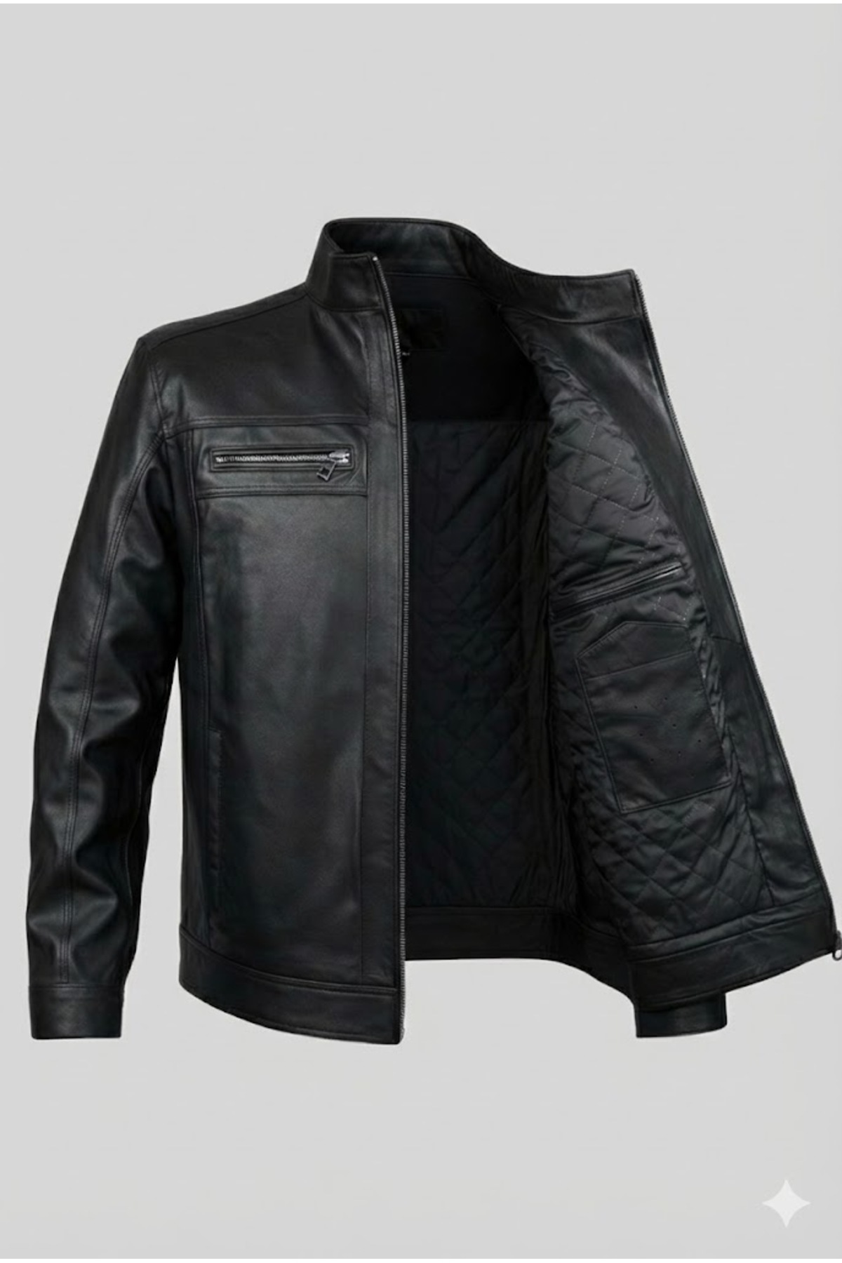 Verra  Hakiki Deri Siyah Erkek Mont - Hakim Yaka Kapitone Astarlı Kışlık Deri Ceket