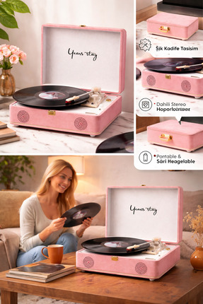 Cosfer Years Stay Pembe Elektrikli Plak Çalar – Bluetooth Özellikli (220V)