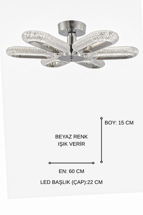 Turanconcept Doruk 6'lı Plafonyer Led Avize Kristal Görünüm Beyaz Işık Enerji...