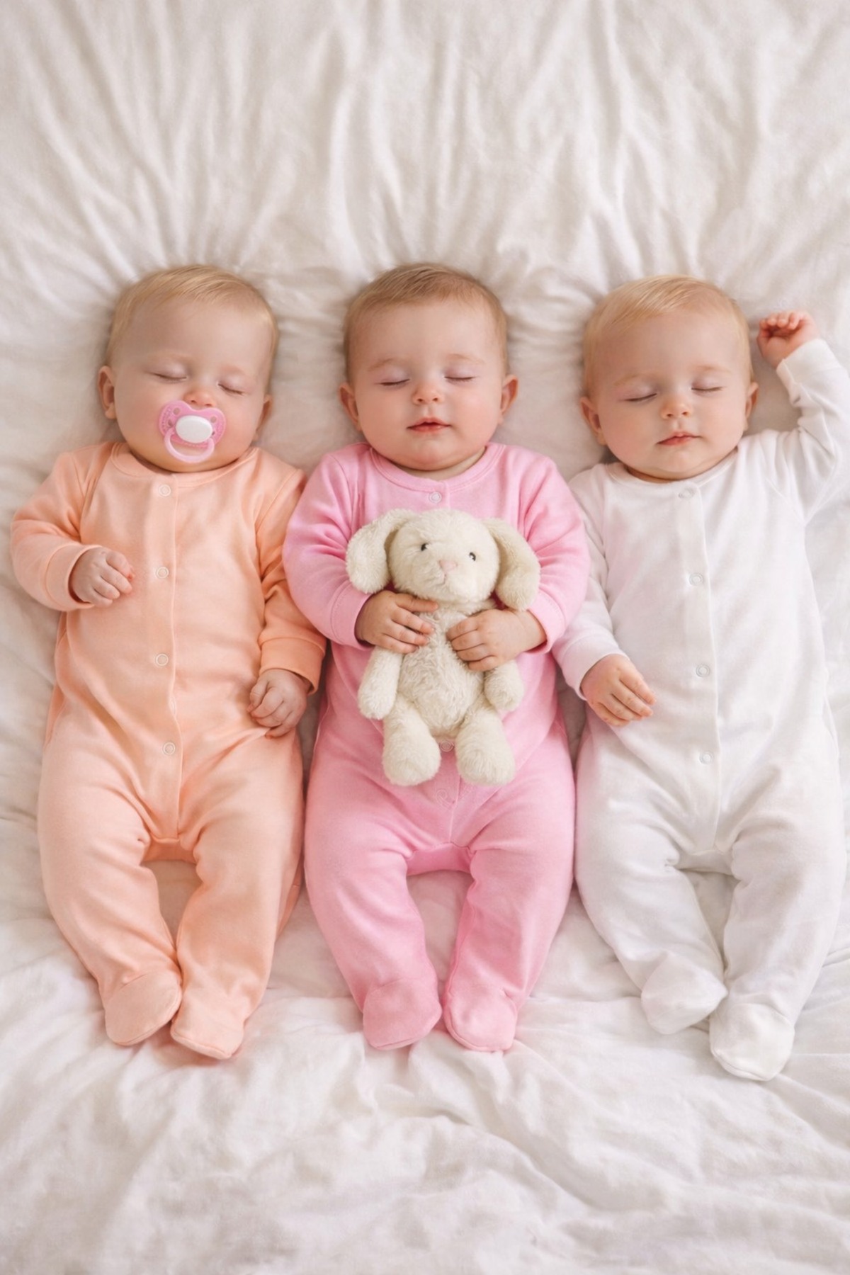3pcs Baby Footed Jumpsuit Set 100% Cotton – Girls & Boys Pastel Solid Color