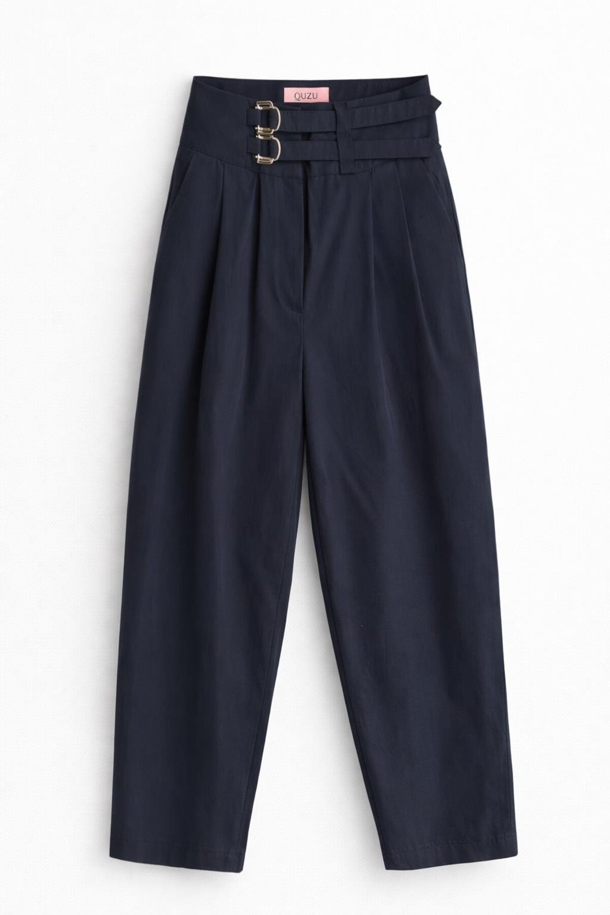 Quzu  Kemer Detaylı Yüksek Bel Pantolon Lacivert - Görsel 3