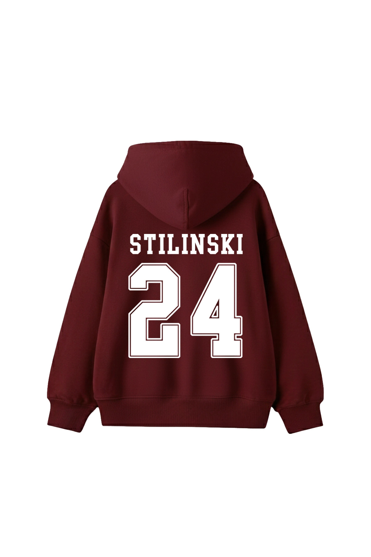 Bak Moda  Stilinski Baskılı Oversize Unisex Bordo Hoodie