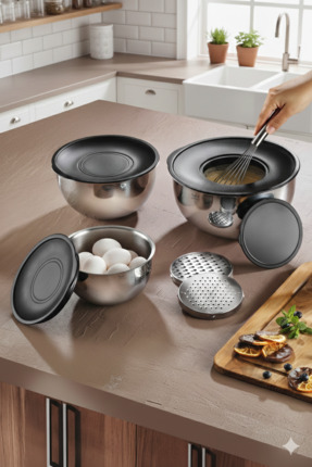 MAKRİ HOME 3'lü 304 Çelik Rendeli Saklama ve Karıştırma Kabı Seti (16 cm-1,35...