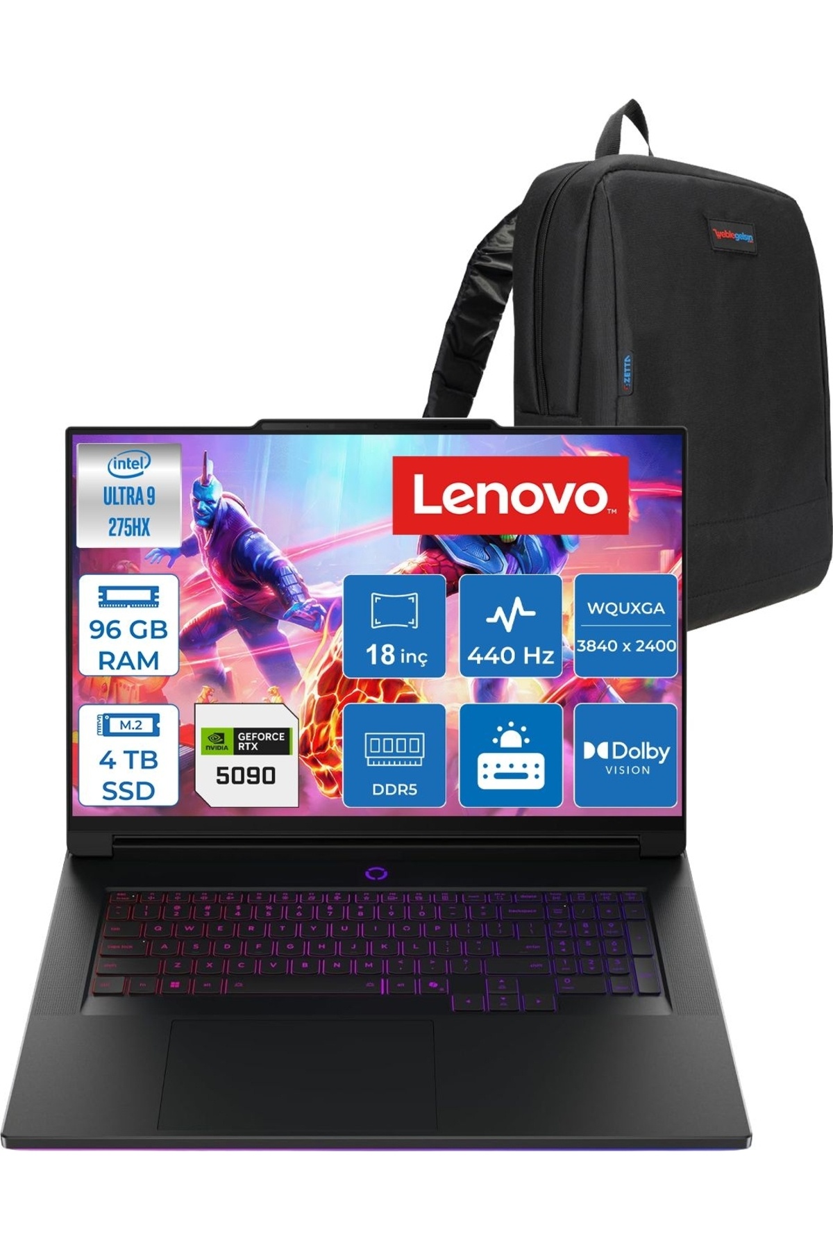 Legion 9 18IAX10 Ultra 9 275HX 96GB 4tbSSD FDOS RTX5090 24GB 18" 440HZ LW83EY0009TRF14+Zetta Çanta