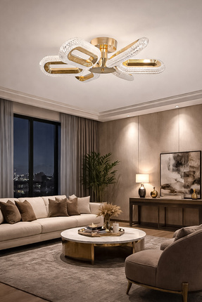 Turanconcept Doruk 6'lı Plafonyer Led Avize Kristal Görünüm Beyaz Işık Enerji...