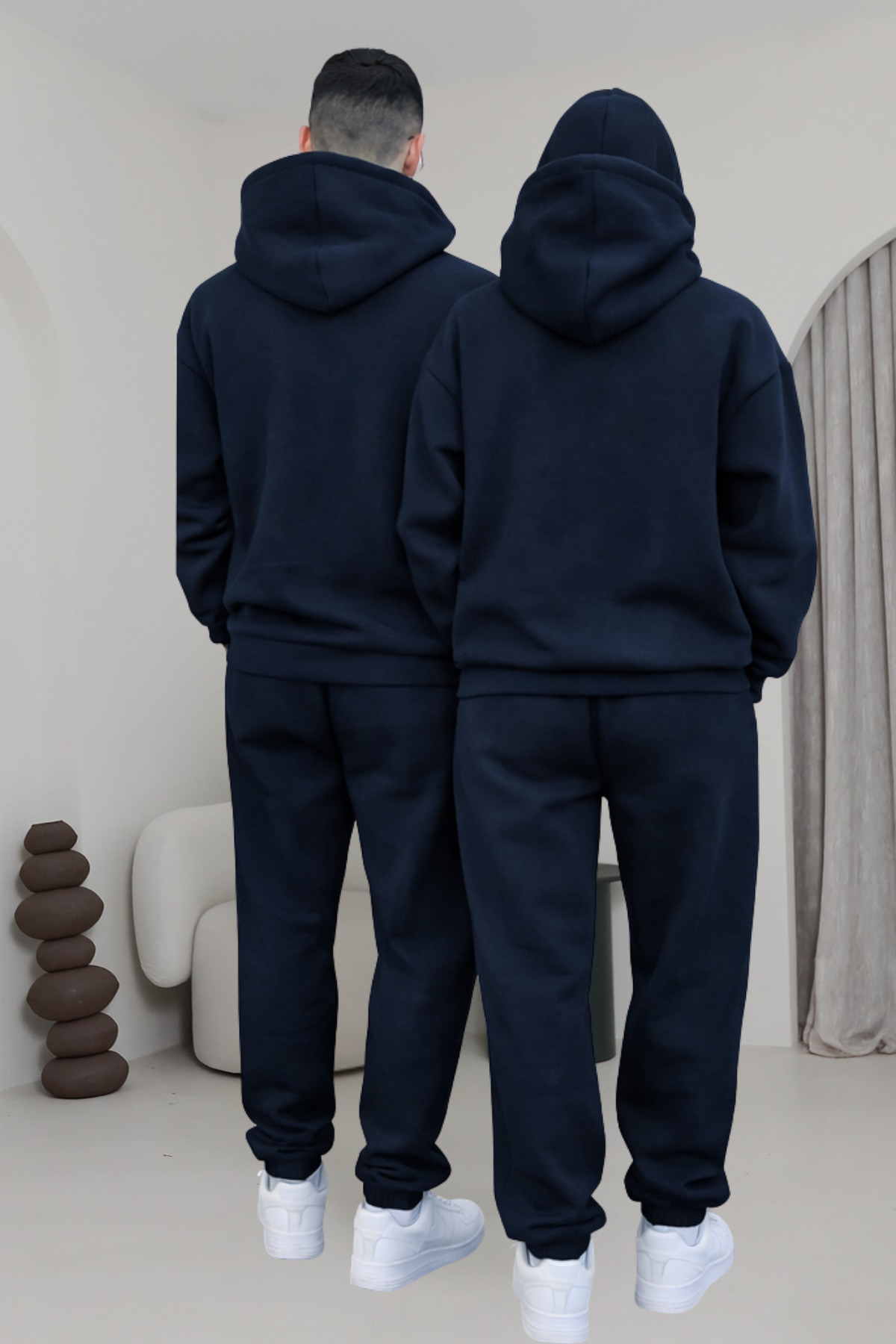 Çiftlere Özel Basic Oversize Kapşonlu Eşofman Takımı — سرمه‌ای hrtkbrn1 — تصویر 3 از 3