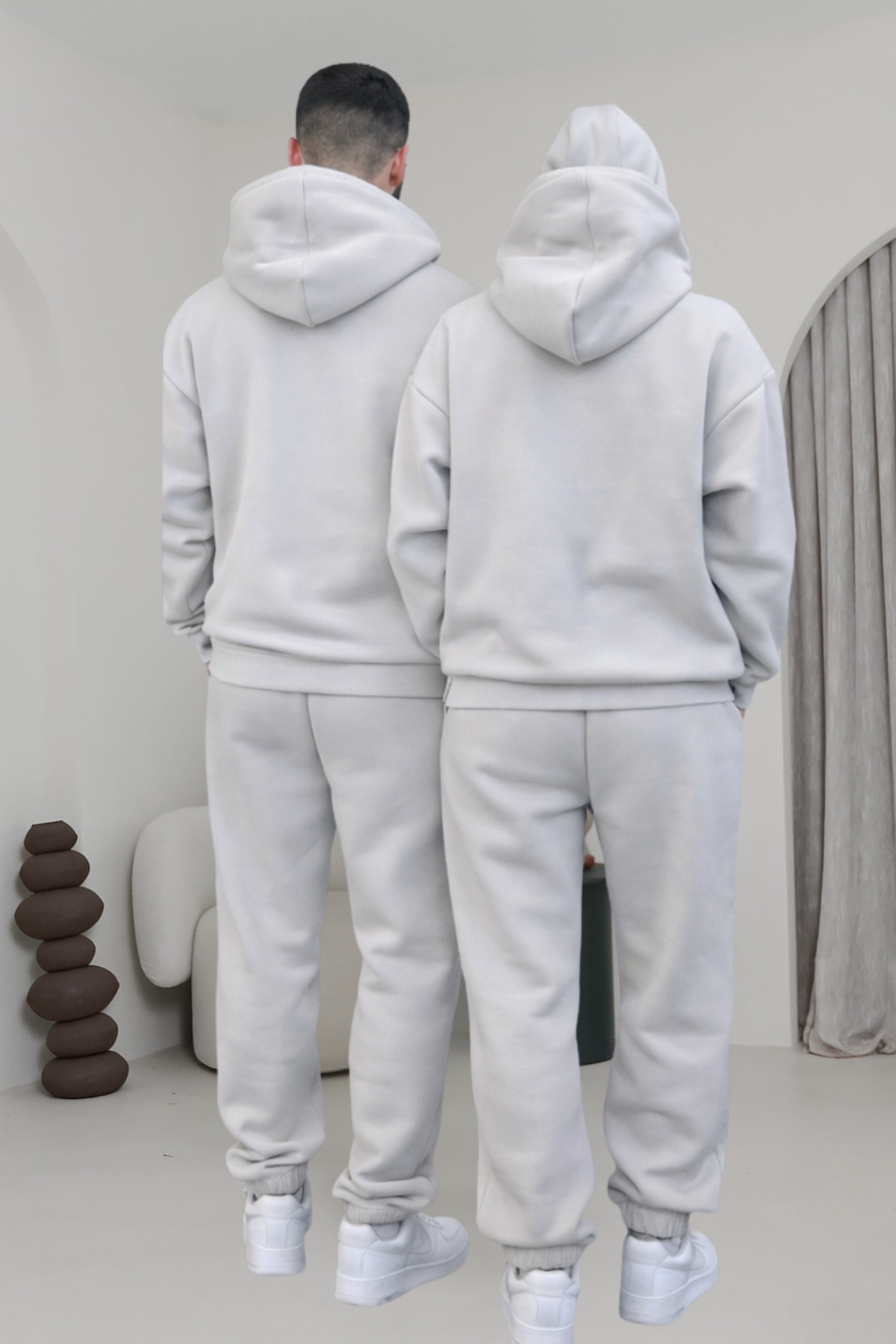 Çiftlere Özel Basic Oversize Kapşonlu Eşofman Takımı — خاکستری hrtkbrn1 — تصویر 3 از 4
