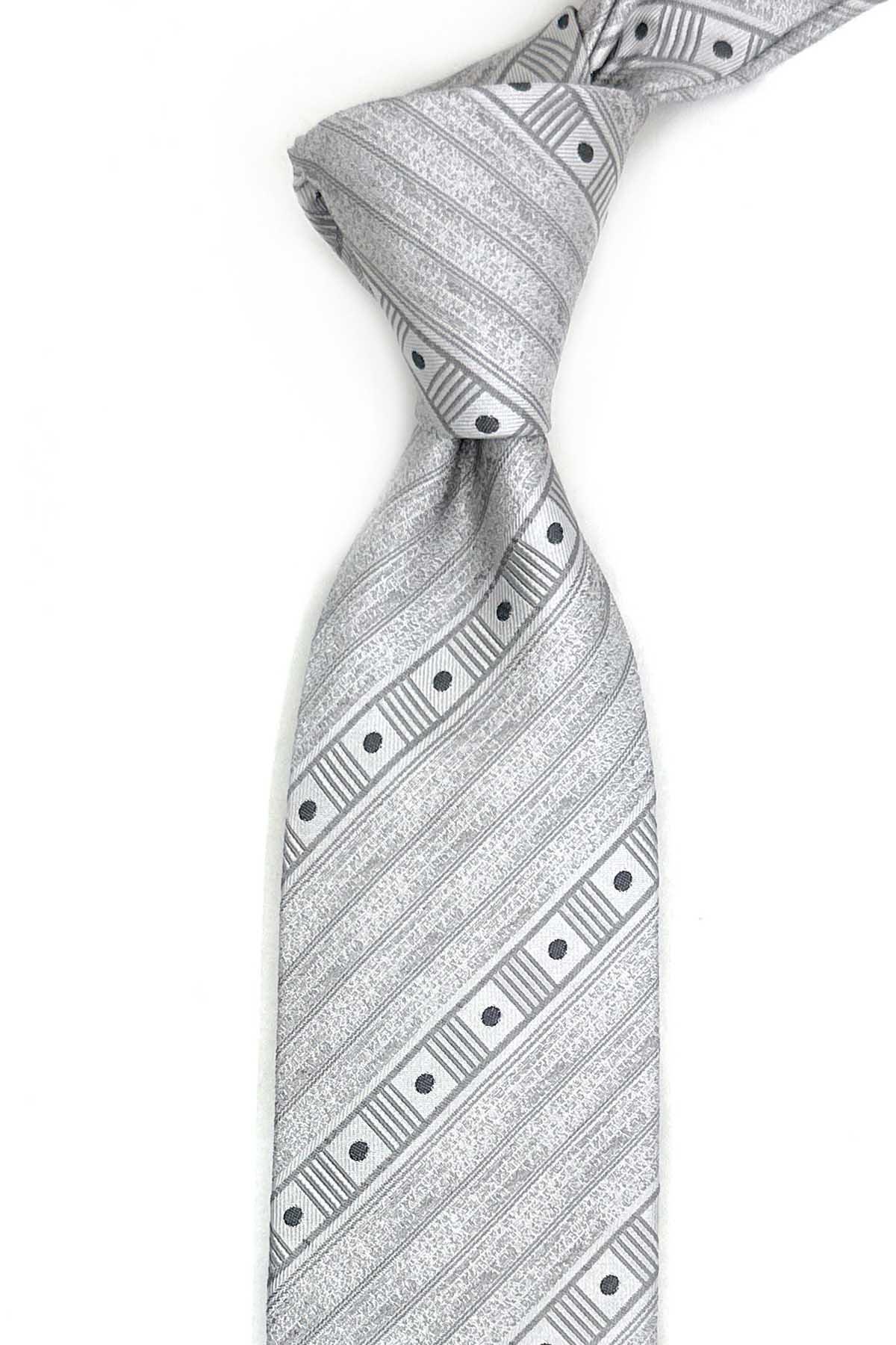  کراوات ابریشمی ایتالیایی طرح راه راه خاکستری مدل Druento مدل IK2299