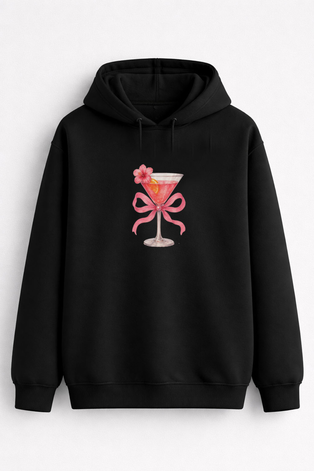MODA Pink Cocktail Pinterest Printed Black Hooded Sweatshirt Hoodie