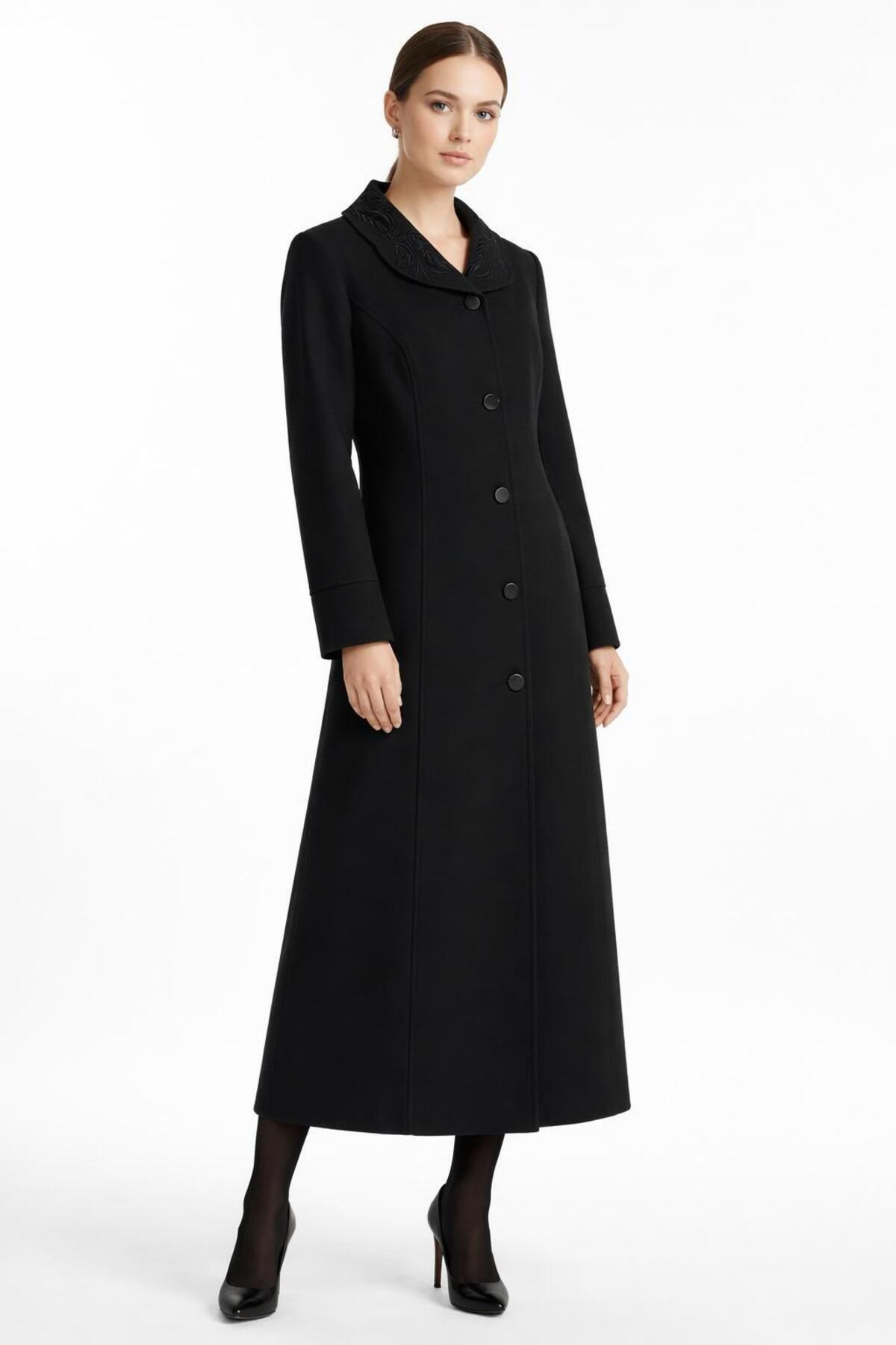 ESİN GİYİM  NAKIŞ DETAYLI BÜYÜK BEDEN MANTO - Görsel 2