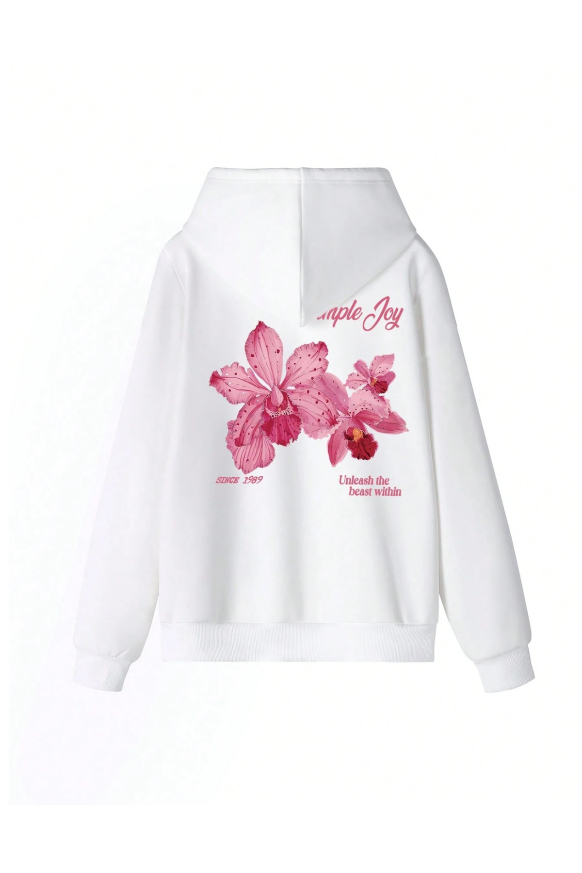 Marco Fresco  Unisex Simple Joy Çiçek Baskılı Oversize Kapüşonlu Sweatshirt - Görsel 3