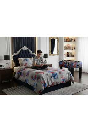 Renkli Düşler Atölyesi Gri Örümcek Adam Desenli %100 Pamuklu Tek Kişilik Nevr...