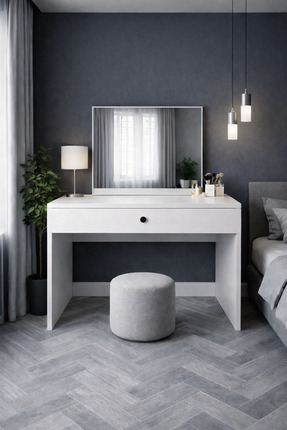 258 MoLife Oliva Makyaj Masası, Aynalı Çekmeceli Makyaj Masası - Beyaz