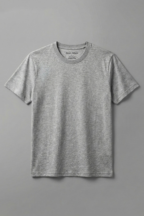 DESEN ATÖLYESİ %100 Pamuklu Gri Melanj Basic Sıfır Yaka Kısa Kollu Günlük Tiş...