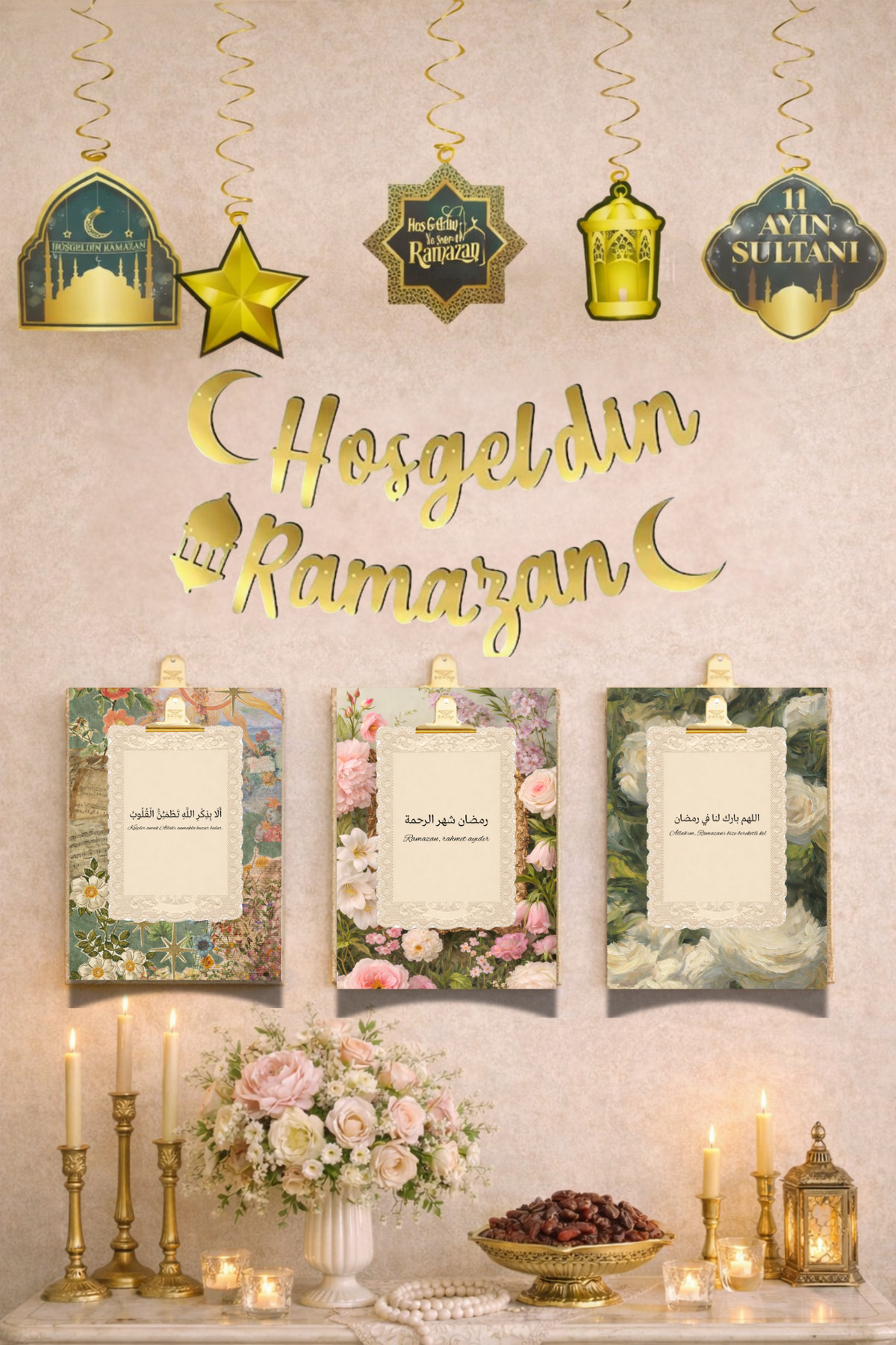 Hoşgeldin Ramazan Duvar Dekorasyon Seti | Banner, Sarkıt Süs ve İslami Poster Seti