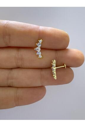 Arescollection 1 adet zirkon taşlı çelik helix conch uyumlu piercing