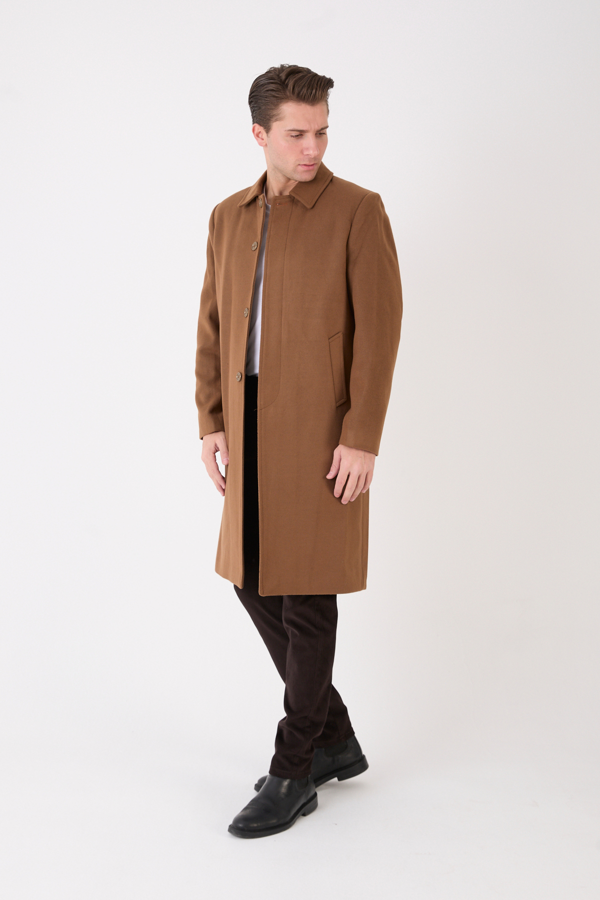 RUVEN TEKSTİL  Erkek Siyah Uzun Regular Fit Kaşe Kaban - Görsel 3