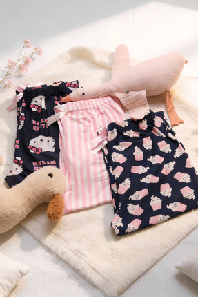Pijahane Hello Kitty Desenli , Pembe Çizgili & Dondurma Desenli Kadın Pijama ...