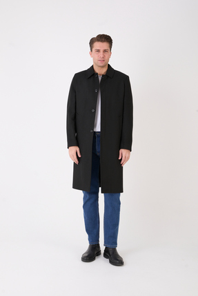 RUVEN TEKSTİL Erkek Siyah Uzun Regular Fit Kaşe Kaban