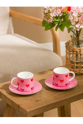 LC Waikiki LCW HOME Sevgililer Günü Kalp Baskılı 2 Kişilik Porselen Kahve Fin...