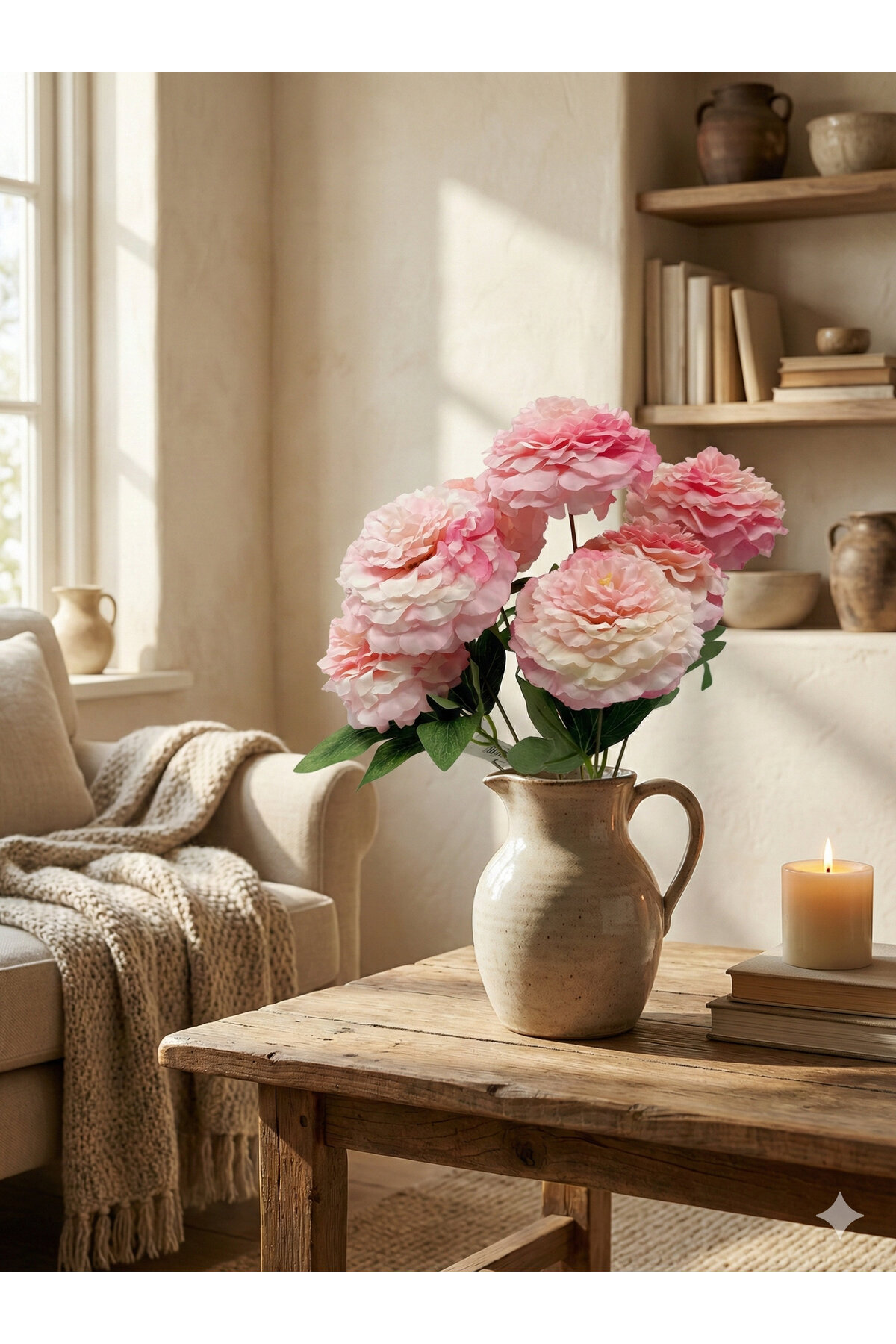 Siyah Lale Şakayık Peony Krem-Pembe Geçişli Yapay Çiçek 1 Demet 42