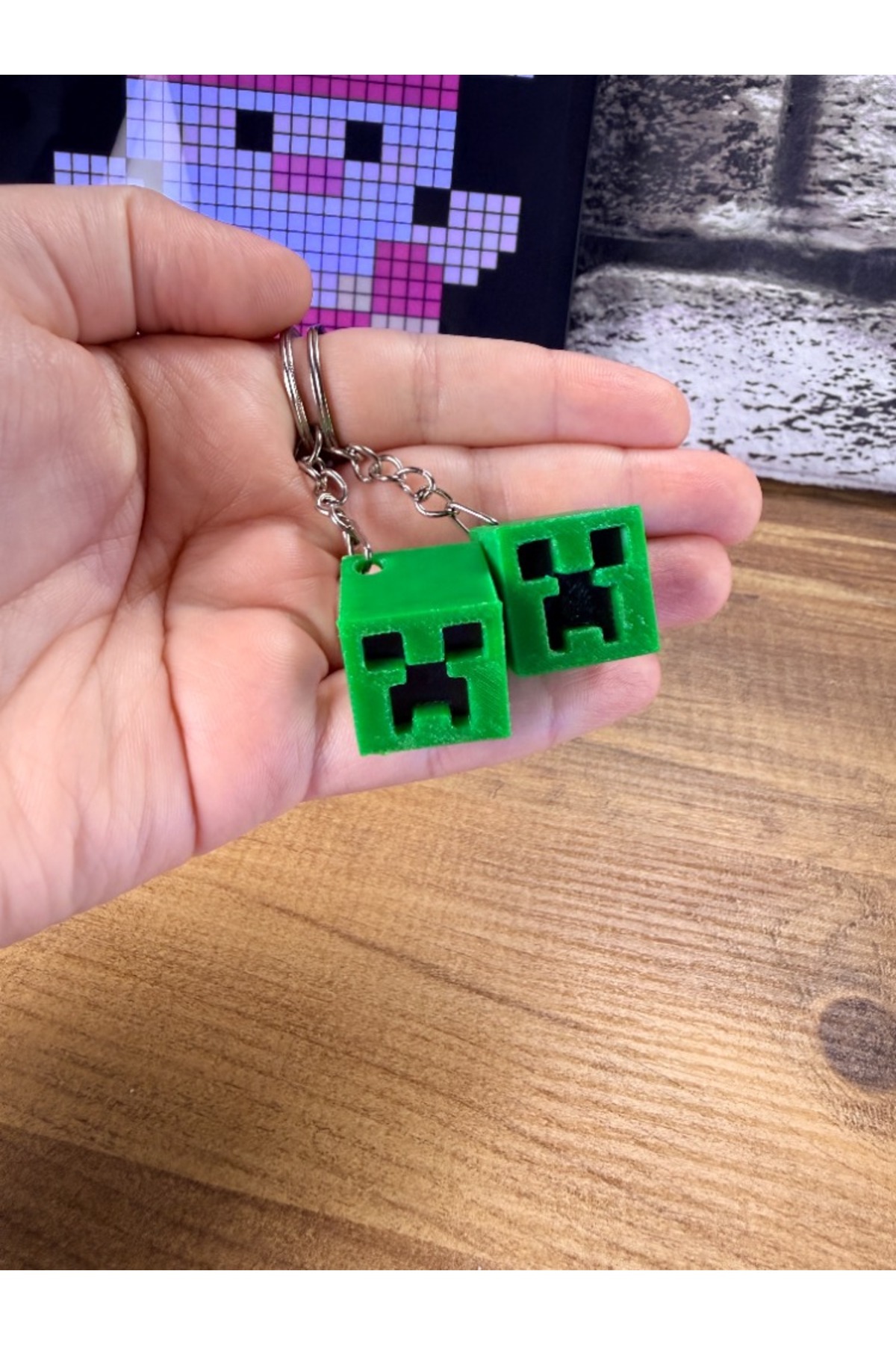 Galaktik3D Minecraft Creeper Kafası Anahtarlık 2'li Set - Fiyatı