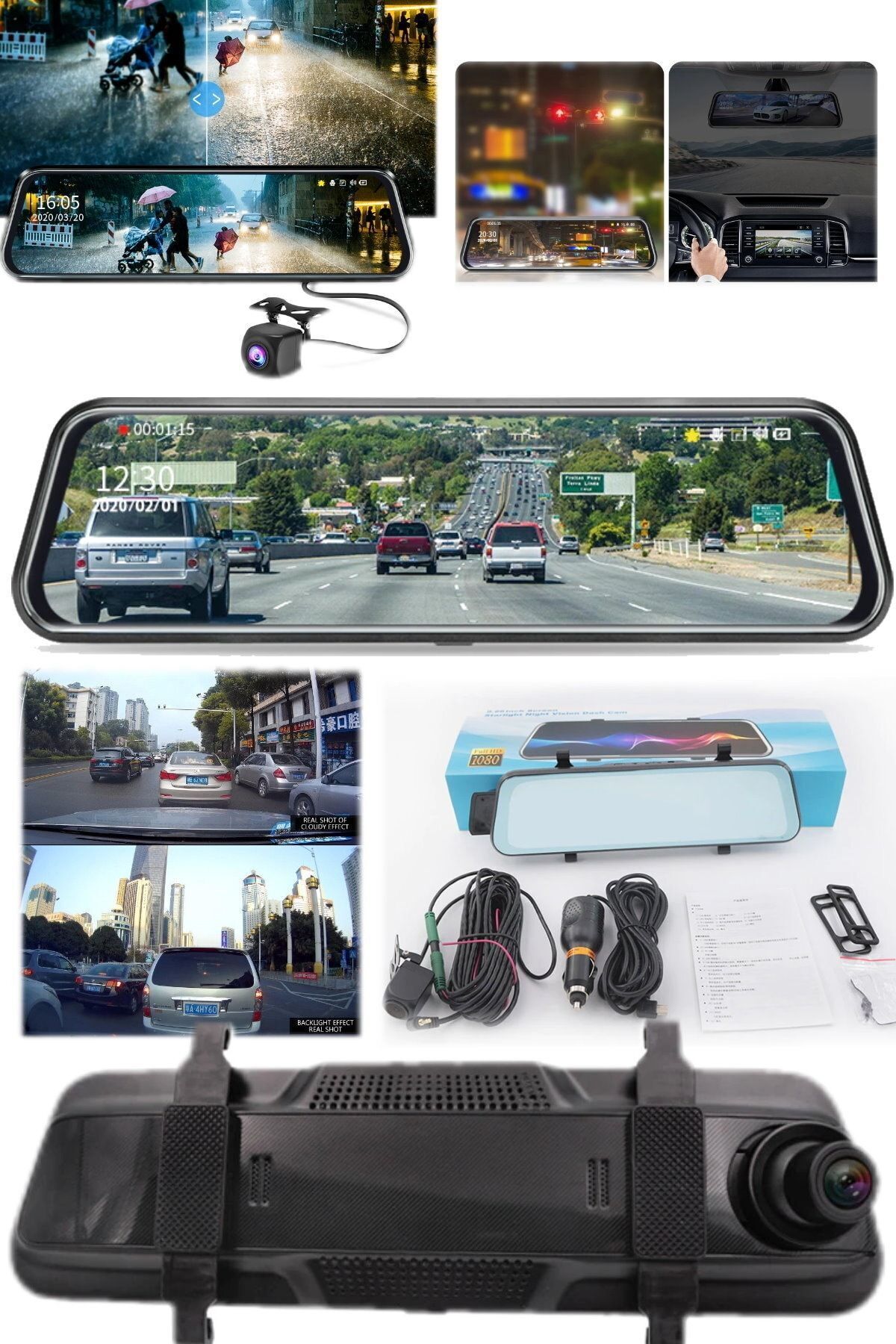 Munico Full Hd Tüm Arabalara Uyumlu Sürüş Yol Kaydedici Arka Görüş Kameralı Ekran Dikiz Aynası Cihazı Pro