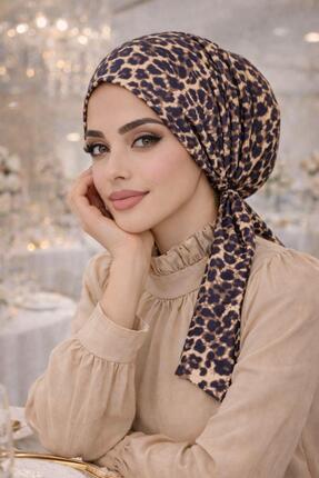 Aişe Tesettür Vizon Leopar Eşarp Bone