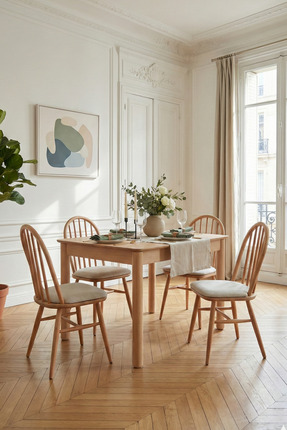 Woodenbend Freya Naturel Ahşap Açılır Mutfak Masa Takımı 80x120 cm – 4 Amerik...