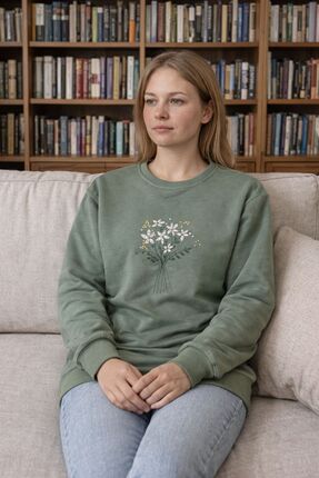 yubistitch Sweat Nakış İşlemeli Çiçek Serisi - Yeşil